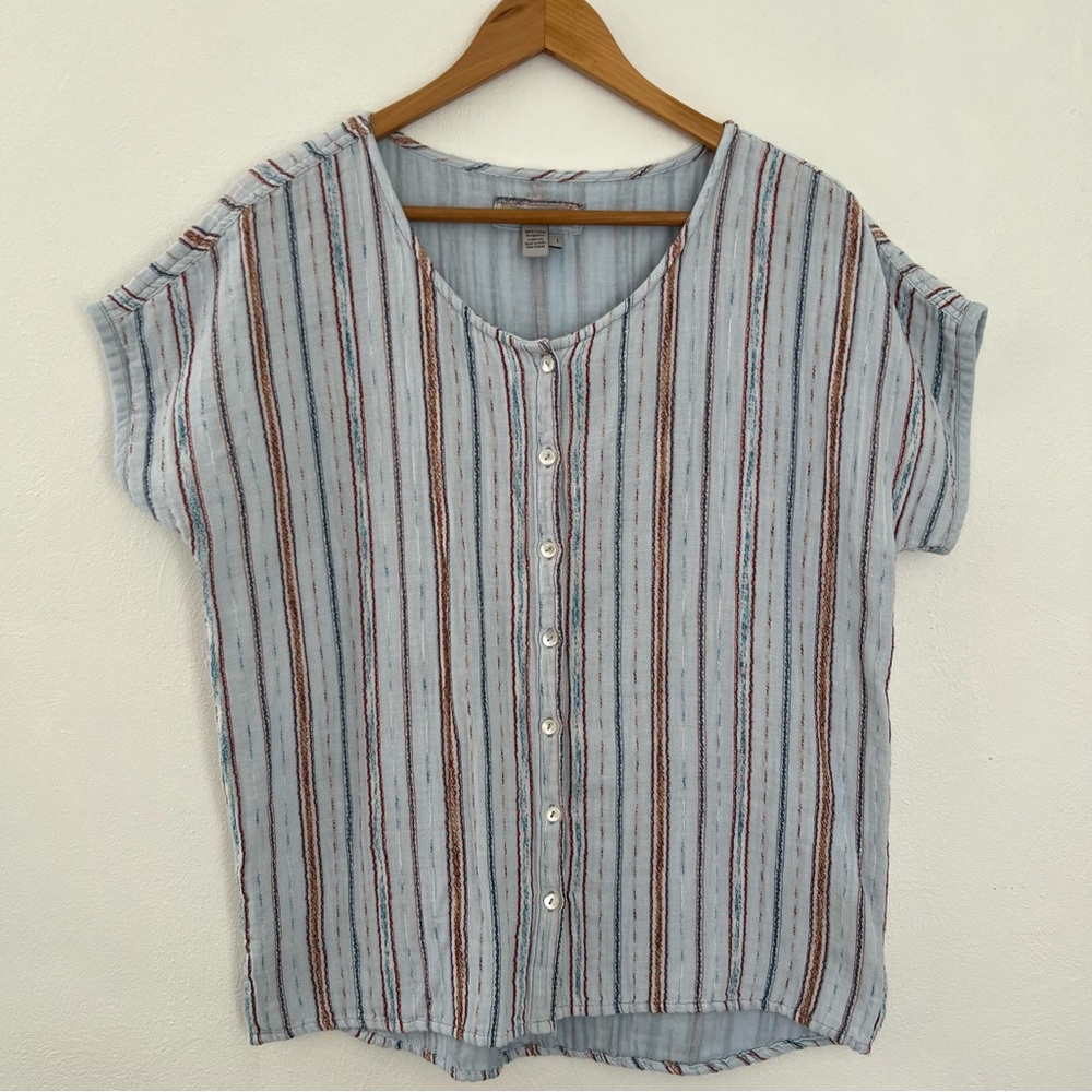 Light Blue Striped Button-Down Shirt - Casual Women’s Top